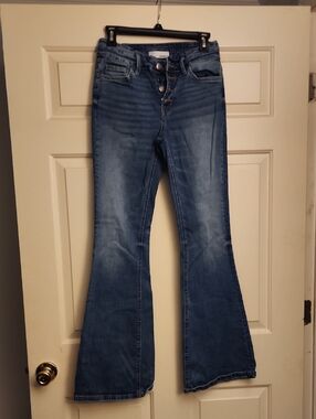 VERVET BY FLYING MONKEY High-Rise Flare Jeans in Blue